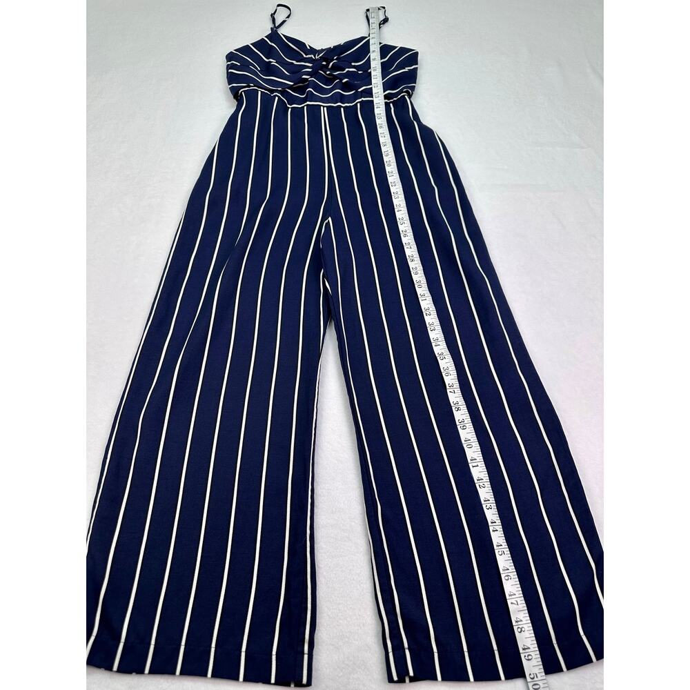 Bardot Layla Navy White Striped Tie Front Wide Leg Jumpsuit Pockets Size 6/Small - Picture 8 of 12